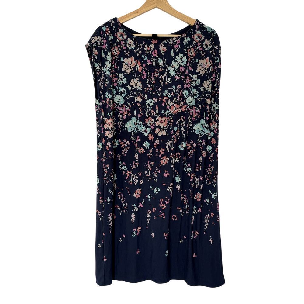 J.Jill wearever collection floral navy summer sleeveless dress women's M rayon